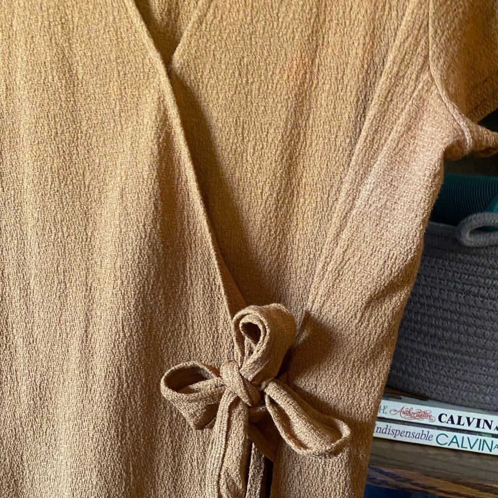 Madwell texture and thread burnt orange/brown wrap mini dress - Picture 3 of 4